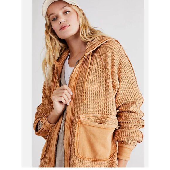 Free People Rogers Cardi Jacket Waffle Knit Hooded XS - Picture 1 of 4